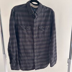 Men's Black Striped Casual Button-Down Shirt with Chest Pockets 100% Cotton
